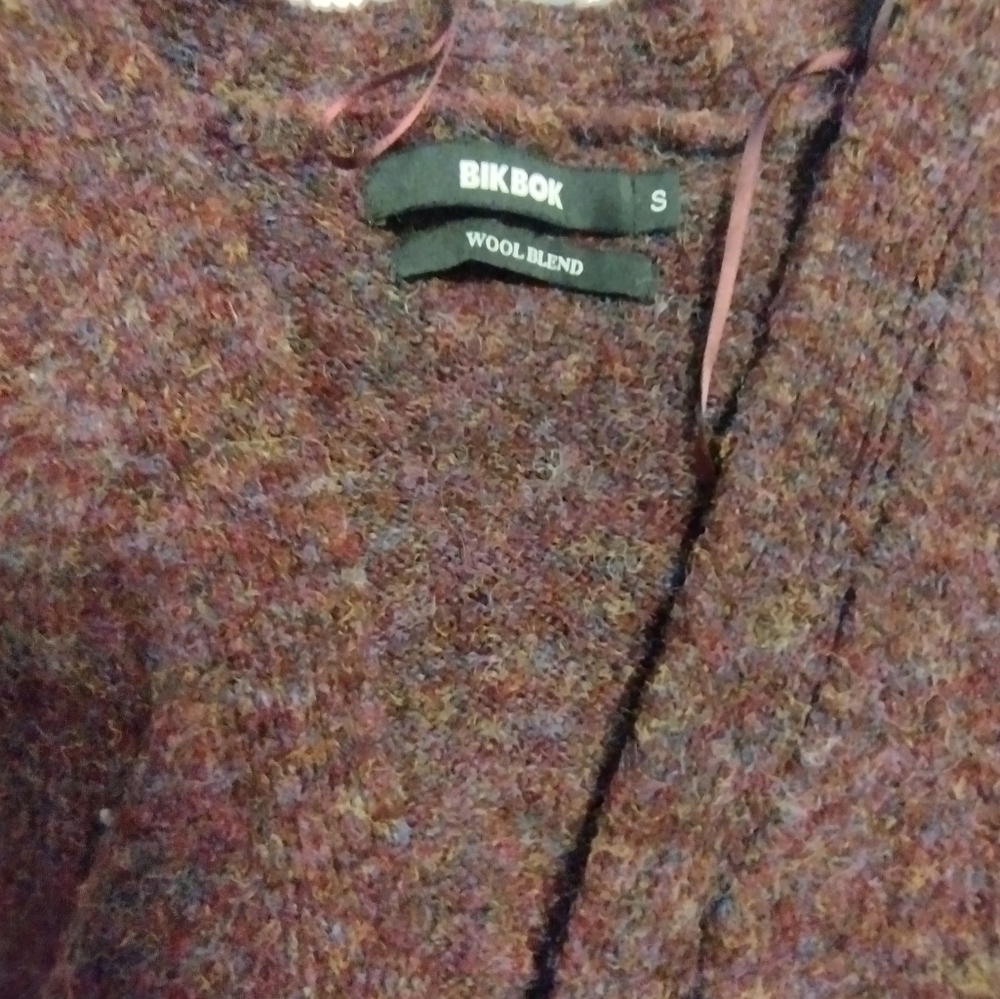 EUC Trendy Bik Bok Burgundy Wool Blend Open Front Cardigan Sweater SMALL